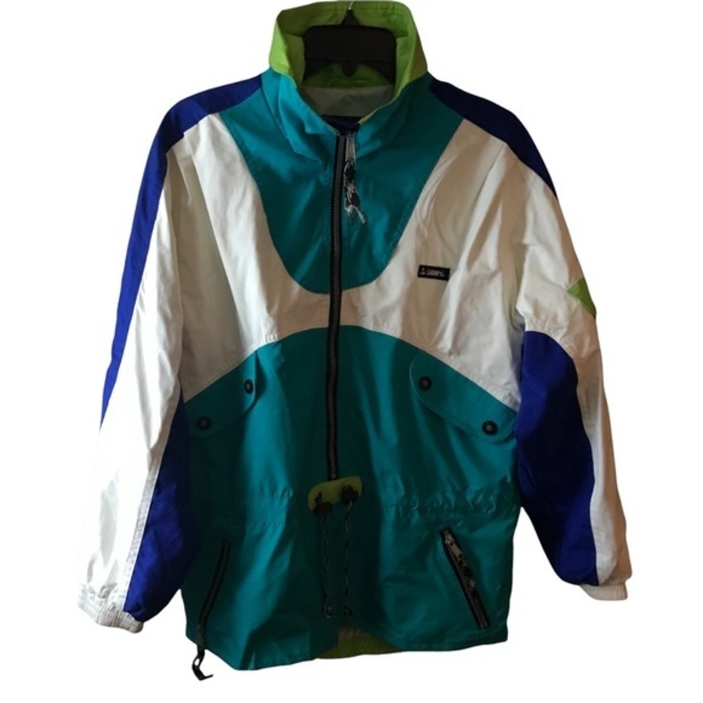 Gerry Womens Windbreaker  Jacket Teal Color Block Zip Pockets Medium